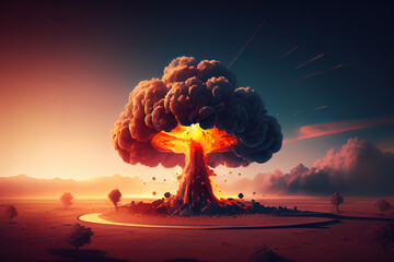 Nuclear explosion in an outdoor setting. Generative Ai