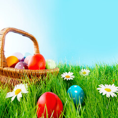Easter basket on meadow