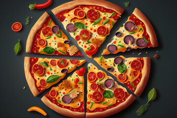 Delicious pizza on grey background. Generative Ai