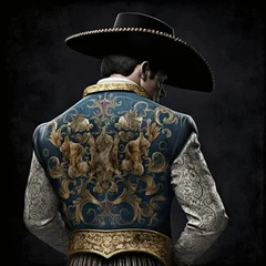Zelfklevend Fotobehang Back view of a bullfighter on a dark background.   © DALU11