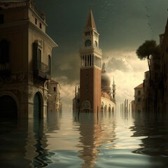 Fototapeta na wymiar Illustration of Venice flooded. Generative AI.