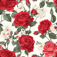 Seamless pattern with red roses, vintage florals concept. Generative AI