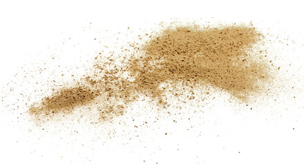 Naklejka na ściany i meble Pile of brown dust scattered on white background