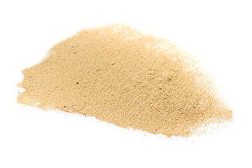 Pile of brown dust scattered on white background