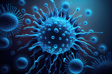 illustration of Macro DNA cells, pandemic risk background, virus cells. Generative AI