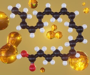 Isolated eicosapentaenoic acid or EPA molecule found in fish oil 3d rendering