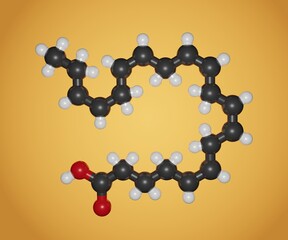 Isolated eicosapentaenoic acid or EPA molecule found in fish oil 3d rendering