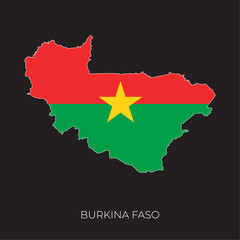 Burkina Faso map and flag. Detailed silhouette vector illustration