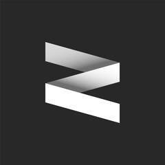 Bold letter Z 3d logo monogram, broken line symbol design idea, paper cut stripes gray and white gradient, creative identity fashion salon zigzag emblem.