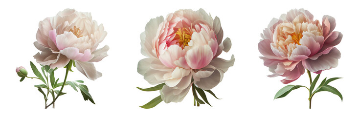 peonies isolated on a transparent background. Spring flowers for layouts, cards, mockups, invitation etc. - obrazy, fototapety, plakaty