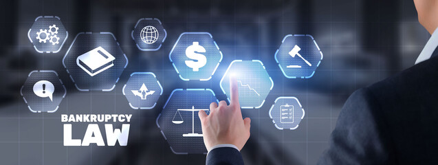 Bankruptcy law concept. Financial background. Insolvency law. Judicial decision lawyer business concept