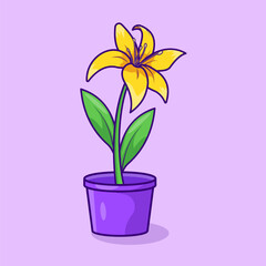 Yellow lily flower Vector Flat Icon Flat Design