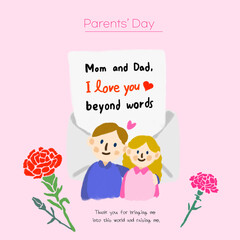 Parents' day card with carnation illustration