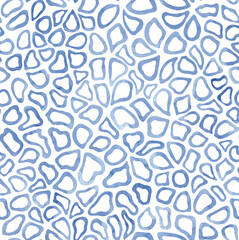 Watercolor painting abstract mosaic pattern. Blue geometric on white background. Abstract geometric pattern. Template for design, textile, wallpaper, carpet, ceramics.