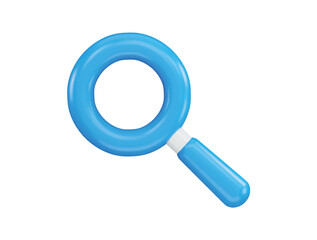 A blue magnifying glass with a seo icon with 3d vector icon illustration