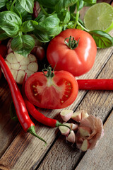 Ingredients for making tomato sauce.