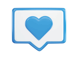 A blue heart icon with a chat icon with 3d vector icon illustration