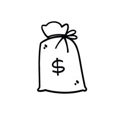 Vector Illustration of Hand Drawn Money Bag Doodle Art Style