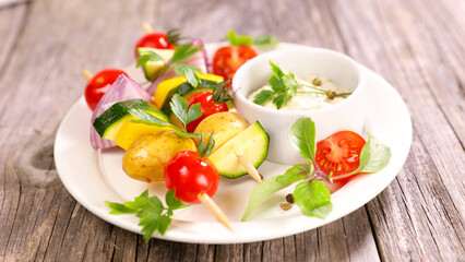 vegetables grilled skewer and dipping sauce