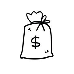 Vector Illustration of Hand Drawn Money Bag Doodle Art Style