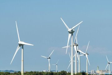 Fototapeta premium The wind power plant, energy systems, and renewable energy are on the west coast of Taiwan.