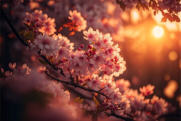 Fototapeta na wymiar Closeup of spring seasonal cherry blossom flowers. Generative AI