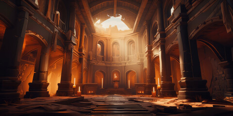 Obraz premium Ancient ruins, digital illustrations, AI generated