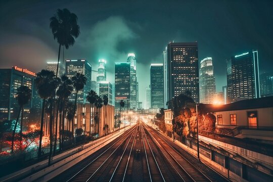 Luminous Los Angeles Skyline at Night