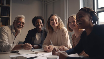 Fototapeta premium Business situation visualized in a bright office environment in a busy workplace