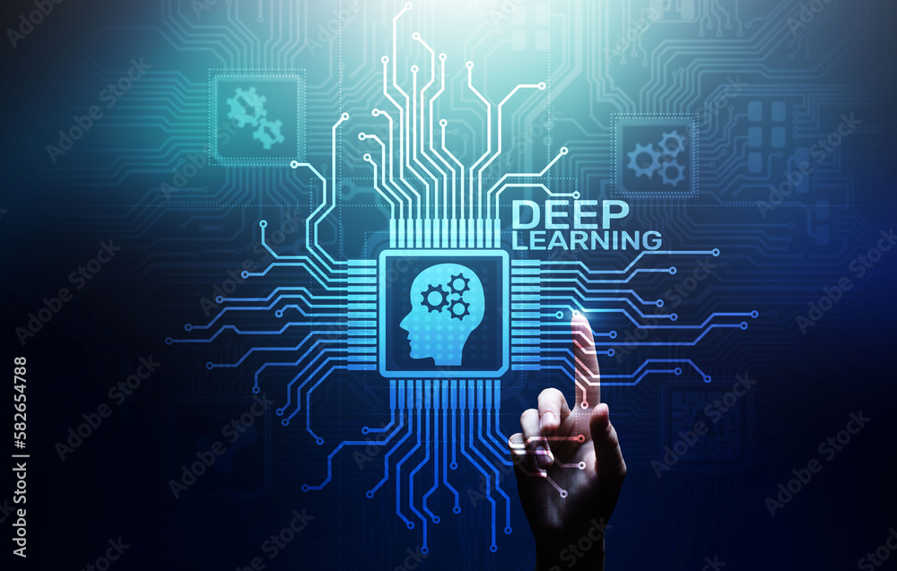 Poster deep machine learning artificial intelligence ai technology concept on virtual screen.