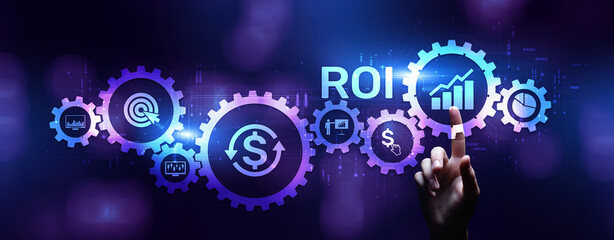 ROI return on investment stok trading business finance concept on virtual screen.