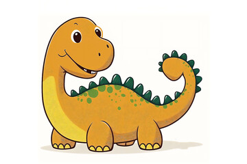 Cute Cartoon Baby Dinosaur on white background, Generated AI