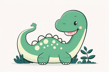 Fototapeta premium Cute Cartoon Baby Dinosaur on white background, Generated AI