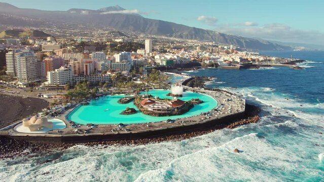 Aerial view of Puerto de la Cruz cityscape with, Tenerife, Spain.
