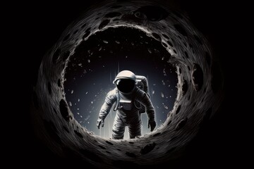 Astronaut coming out of a black hole. ai generative.