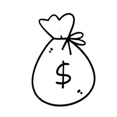 Vector Illustration of Hand Drawn Money Bag Doodle Art Style
