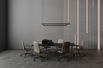 Futuristic gray conference room interior