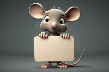 Cute Cartoon Mouse Character Holding a Blank Sign, generative AI