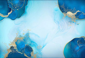 Blue marble agate with gold power with copy space background generative ai
