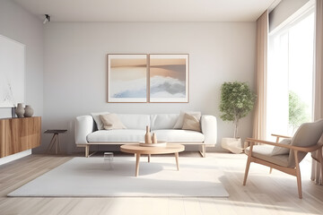 Fototapeta premium Moderne Architekturillustration eines minimalistischen Wohnzimmers