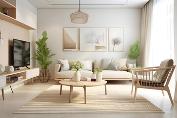 Fototapeta na wymiar Moderne Architekturillustration eines minimalistischen Wohnzimmers