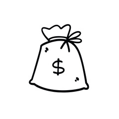 Vector Illustration of Hand Drawn Money Bag Doodle Art Style