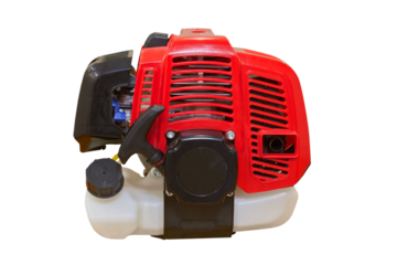 brush cutter on a white background,new brushcutter rear view isolated, garden tool