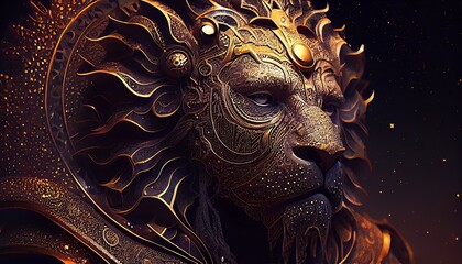 Lion King Animal Knight Warrior AI Generated Magic Lion Animal Head Portrait Paladin Digital Artwork Illustration for Design