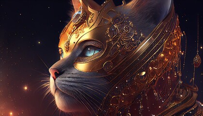 Cat Animal Knight Warrior AI Generated Magic Animal Head Portrait Paladin Cat Digital Artwork Illustration for Design