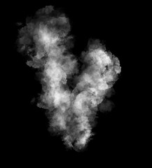 Abstract white puffs of smoke swirl overlay on black background pollution. Royalty high-quality free stock photo image of abstract smoke overlays on black backgrounds. White smoke swirls fragments