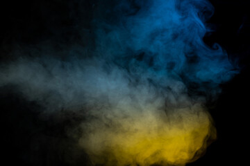 Blue and yellow steam on a black background.