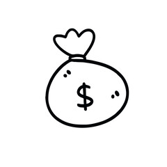 Vector Illustration of Hand Drawn Money Bag Doodle Art Style