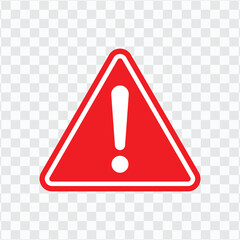 Alert Sign, Warning and Exclamation Icon with Red Triangle Rounded and white Outline Border outside. Flat Vector Icon Design Template Element.