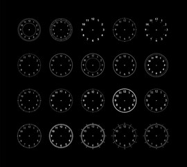 Fototapeta premium Mechanical clock faces with arabic numerals, bezel. Timer or stopwatch element. Vector illustration